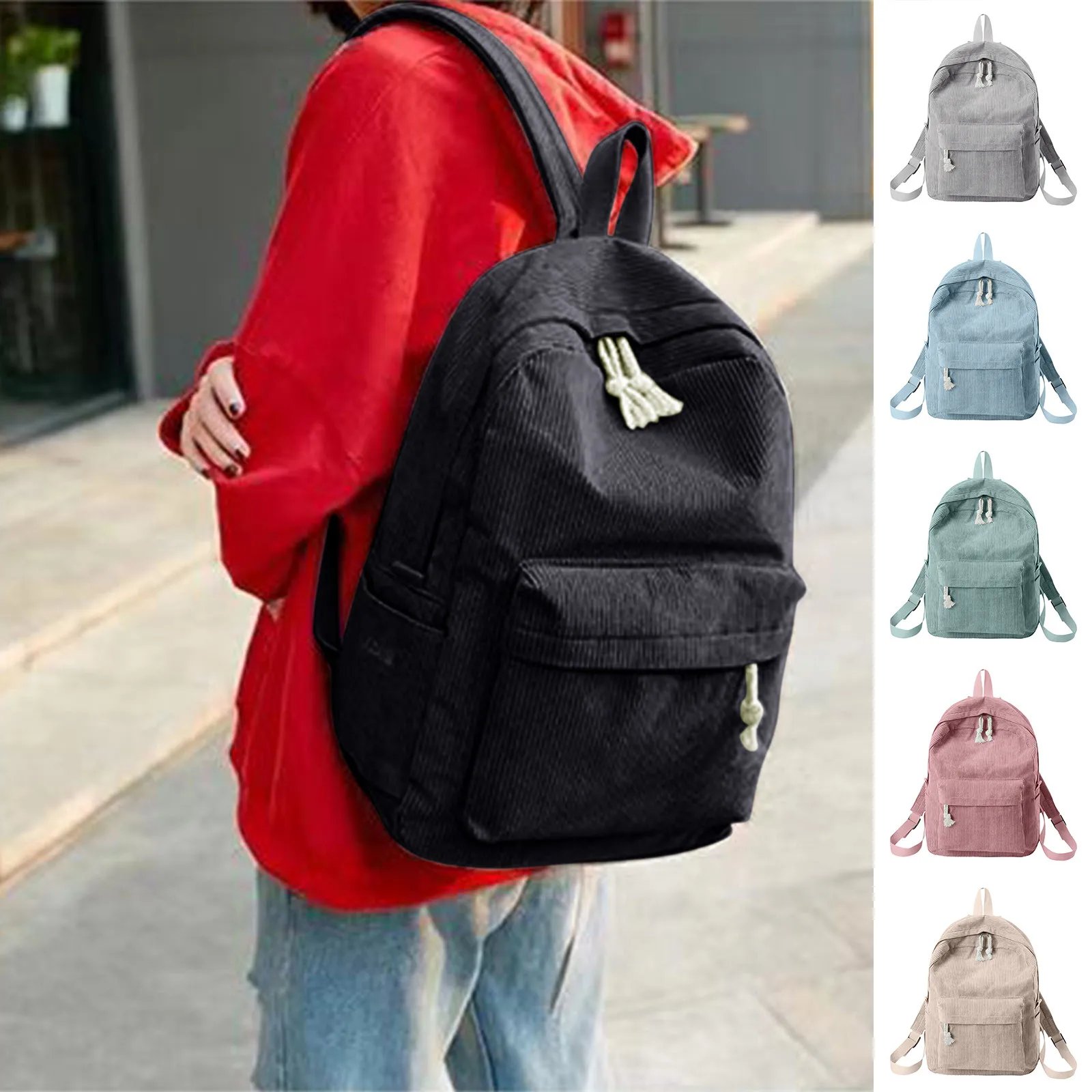 Simple Student Bag Backpack Solid Color Schoolbag Youth Large Capacity Travel Backpack High Quality Canvas Schoolbag Fashion Bag