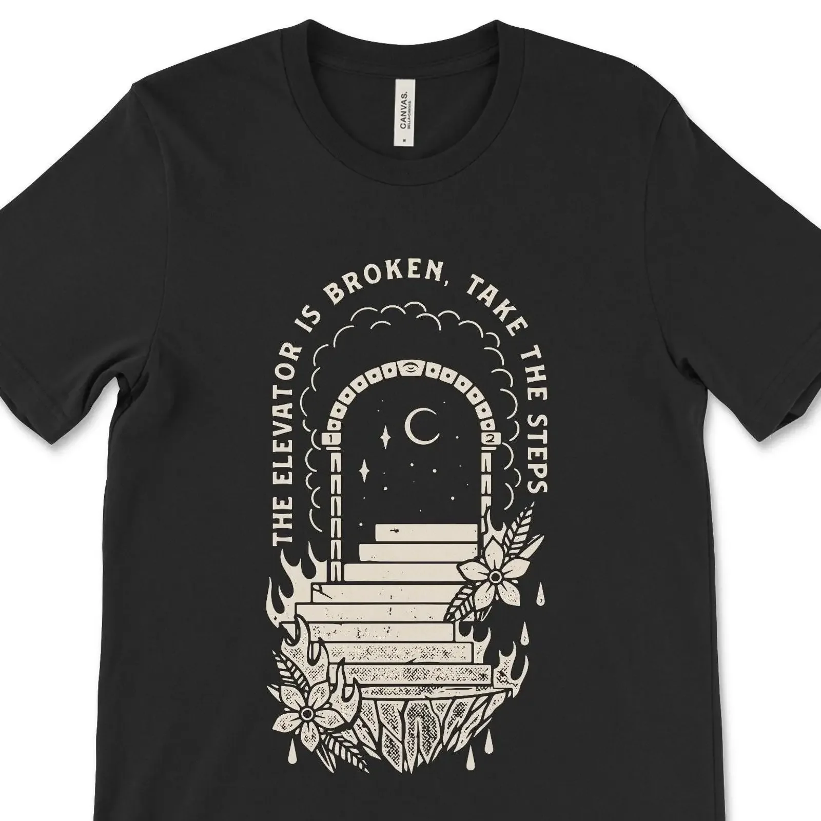 T-shirt The Elevator Is Broken Take Steps, 12 Step Recovery Sobriety, vintage, délavé, légèrement décontracté, extensible, élégant