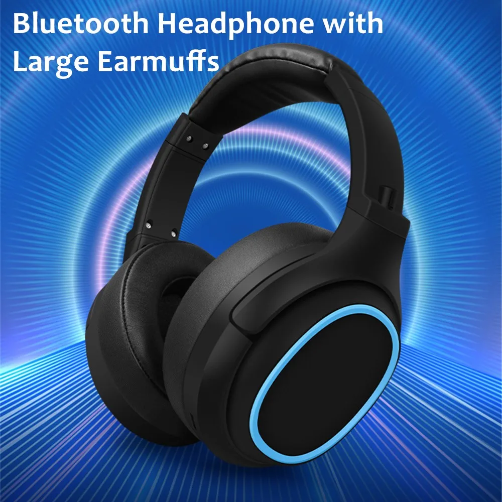 20 H Play Bluetooth Headphones with Large Earmuffs Wireless Earphones with Bass Noise Cancelling and Mic TF-card Support Helmet