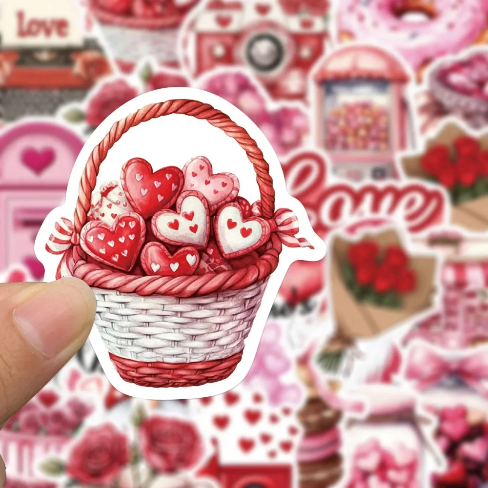 

10/30/50pcs Vintage Red Romantic Valentine's Day Stickers Aesthetic Decals DIY Stationery Phone Laptop Cute Cartoon Sticker Pack