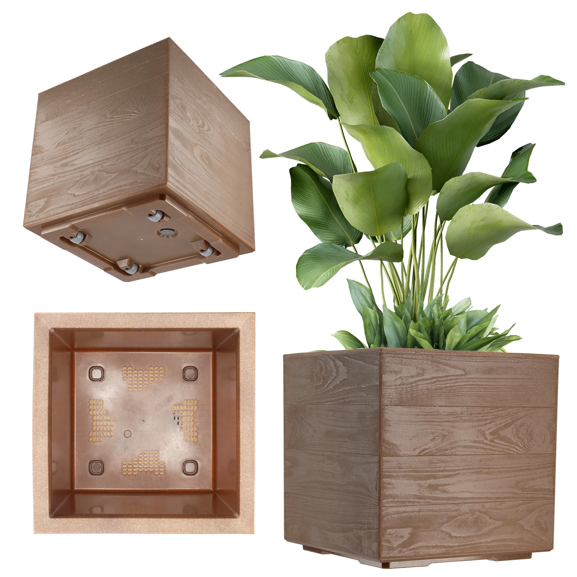 KADAX Bloempot Op Wielen Eco 40x40cm Donker Brons