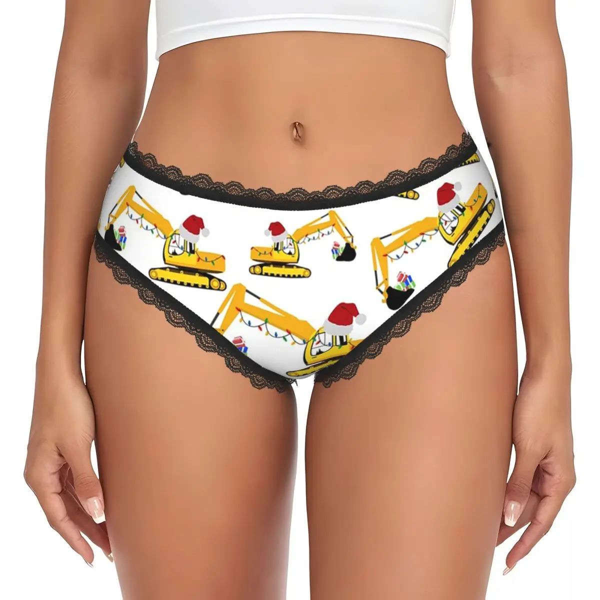 Custom Christmas Excavator Construction Truck Panties Briefs Women's Comfort Briefs Underwear Breathable Female Underpants