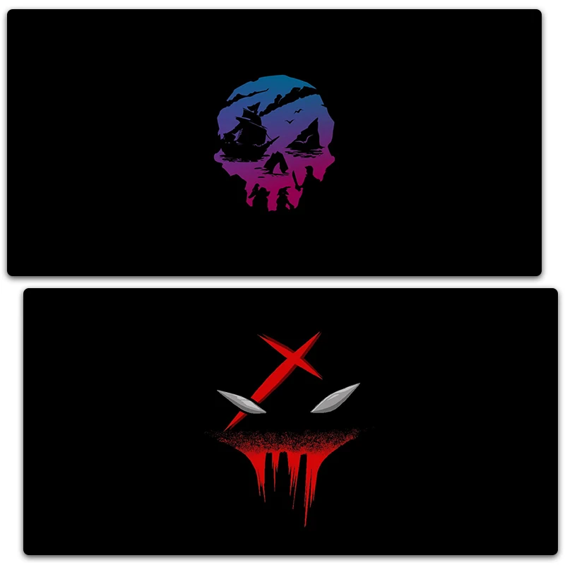 Großes schwarzes Totenkopf-Mauspad, Gaming-Mauspad, XXL-Gummi, rutschfeste Nähte, Tastaturmatten, lange Schreibtischunterlagen