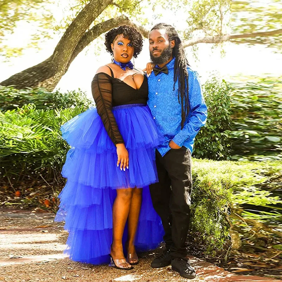

Royal Blue Tulle Skirts Girls Birthday Party Women Prom Party Formal Wear A Line Women Skirt Tiered High Low Wedding Skirts