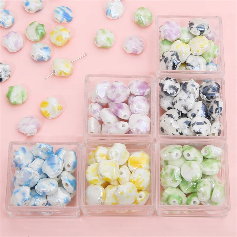 5Pcs 14x12mm Unique Vibrant Ceramic Color Plated Shell Textured Beads For DIY Bracelets Necklaces Jewelry Making Accessories