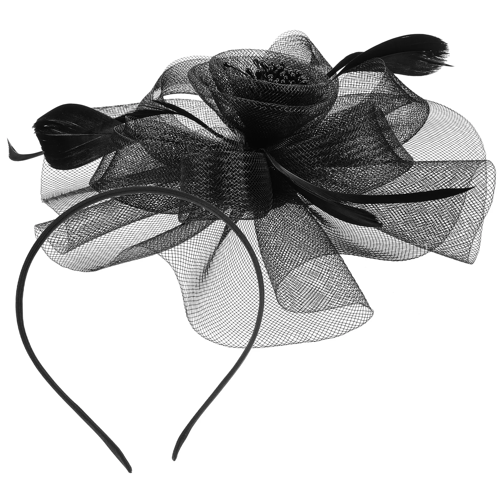 

Elegant Black Bridal Hair Accessories Women Fascinator Headb Flowers Stamens Wedding Banquet Tea Party Hat Bride Headdress