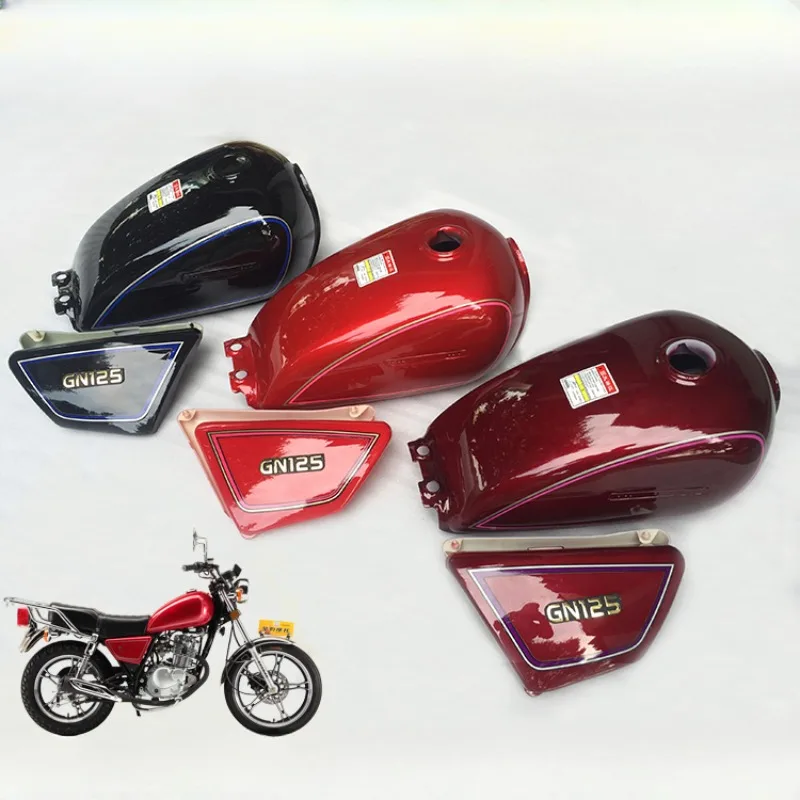 Motocyklowy zbiornik paliwa do Haojue Suzuki Lifan GN125 GN125H Petro Oil Metal Box Czerwony Niebieski Czarny z panelem bocznym Darmowe mocowanie gumy