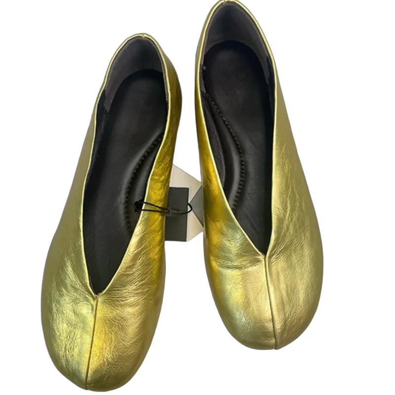 

Withered French Fashion Women's Gold Ballet Flats Shoes Comfortable Loafers Minimalist High-quality Handmade Slip-on Flats