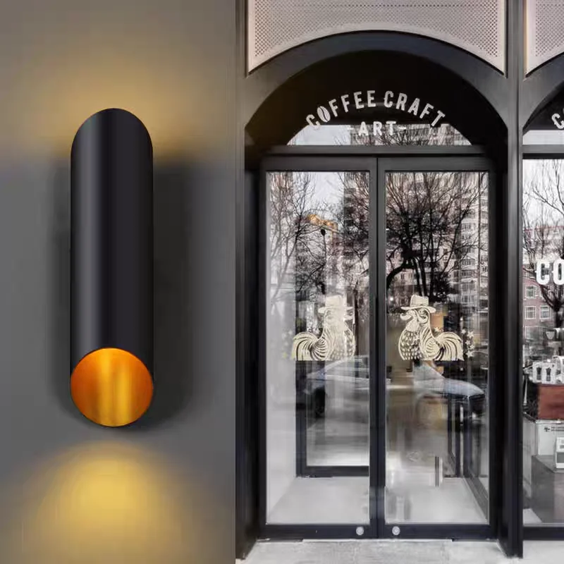 nordic modern lighting black gold aluminum pipe wall light minimalist chamfer sconce lamp doorway lounge porch
