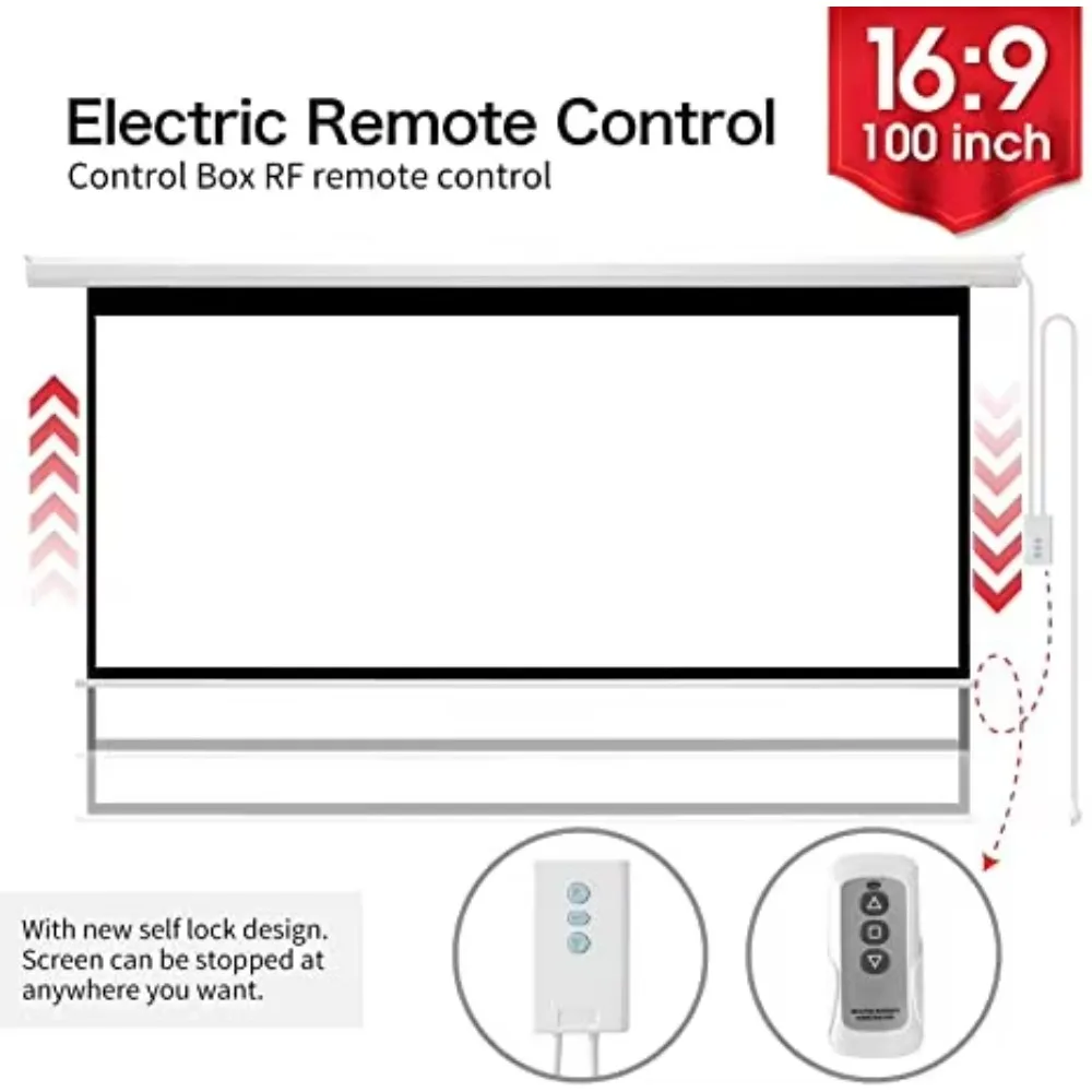 Hot Sell 100Inch Matte White Electric Projector Screen with Remote Control Home Theater High-Quality Motorized Projection Screen