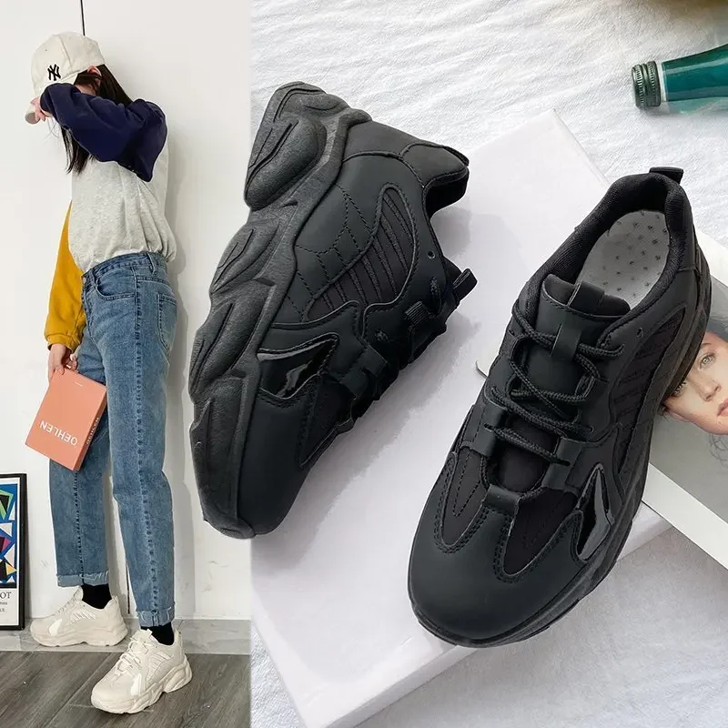 Women Platform Sneakers Leather Casual Ladies Chunky Shoes 2021 White Woman High Black Fashion Brand Thick Soled Wedge Sneakers