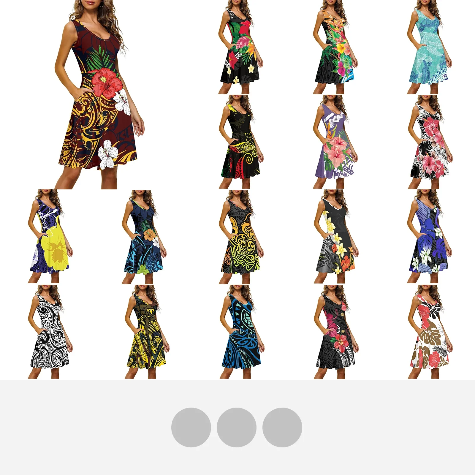 

Women's Polynesian Tribal Pohnpei Totem Tattoo Prints Vintage Elegance Hibiscus Casual Pocket Dress, Sexy Beach Party Dresses