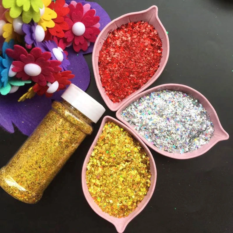 1Bottle Shiny Silver Mix Size Hexagon Nail Glitter Sequins Laser Chunky Manicure Glitter Holographic Chameleon Glitter Pigment