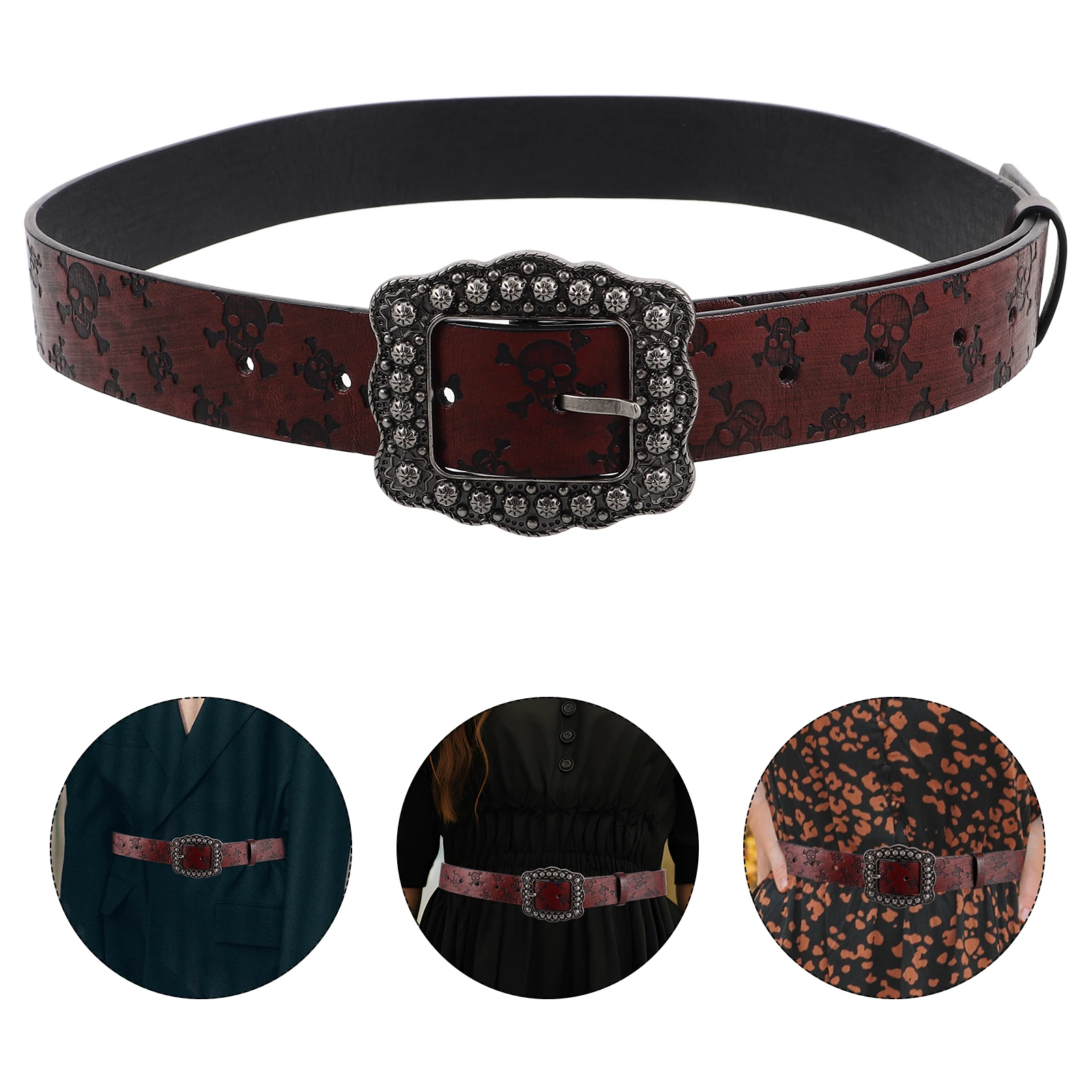 

Retro Embossed PU Women Vintage Western Style Distressed Finish Elegant Pattern Cowgirl Adjustable Waist Belts Pu Pants
