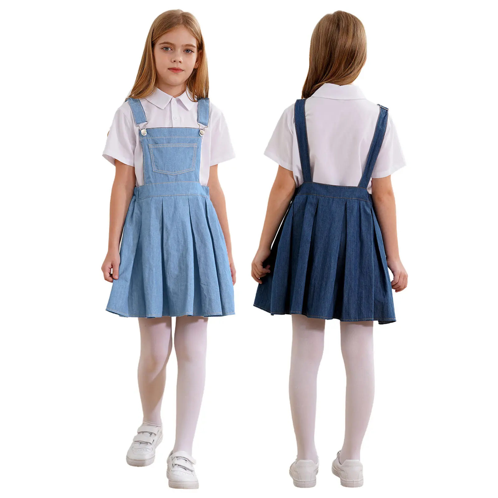 

Kids Girls Denim Skirts Casual Overall Dress Sleeveless Adjustable Suspenders Pleated Dresses Summer Spring Fashion Clothes