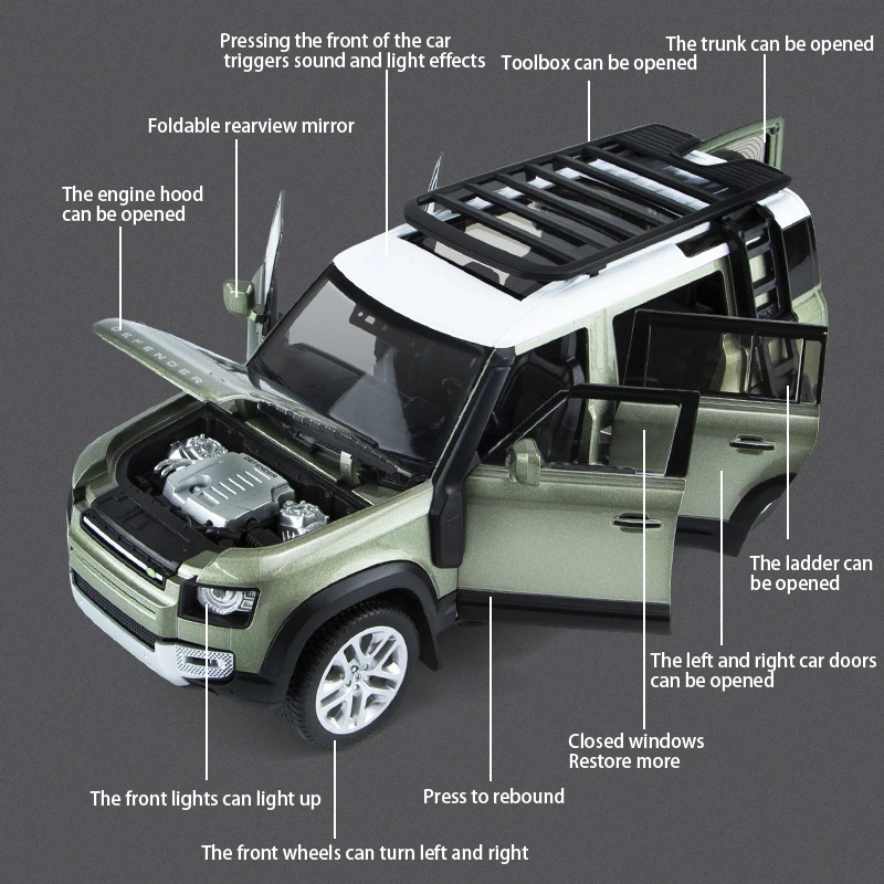 1-18 polegada gama rover defender 50sv2022, liga de brinquedo do carro, veículo off-road, utilitário esportivo, metal, uma peça, clássico, clássico