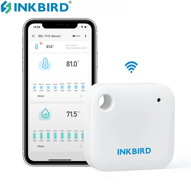 INKBIRD IBS-TH3 WIFI Termometr Higrometr, inteligentny czujnik 2 w 1 do pomiaru temperatury i wilgotności z alarmem temperatury, przechowywanie danych w chmurze