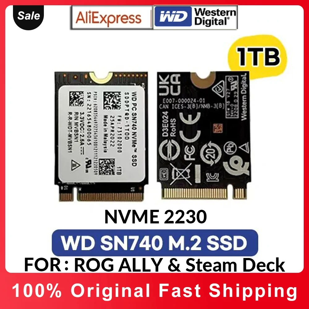 Western Digital SN740 2TB 1TB M.2 SSD 2230 NVMe PCIe4.0 For Steam Deck GPD Rog Ally Surface Laptop Tablet Mini PC Computer