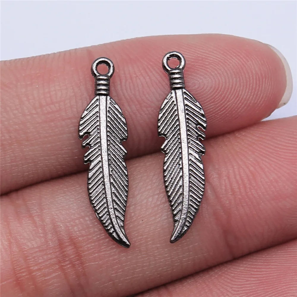 40pcs Antique Bronze Silver Color Pendants DIY Crafts Making Findings Handmade Jewelry Small Feather Charms For Jewelry Making