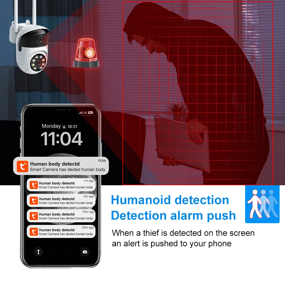 Indoor Camera Wifi Tuya Smart Life 6MP Dual Lens HD Dual Screen AI Auto Tracking PTZ Security Wireless Video Surveillance Camera