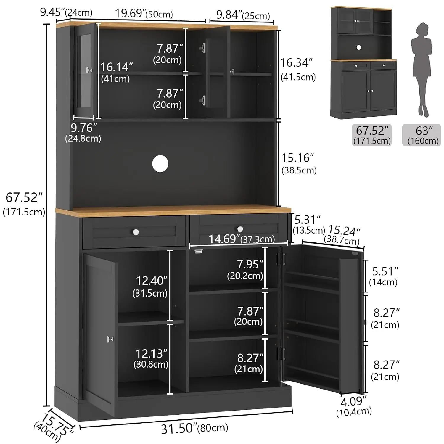 Tall Kitchen Pantry Cabinet with Microwave Stand & Storage Hutch, Customized