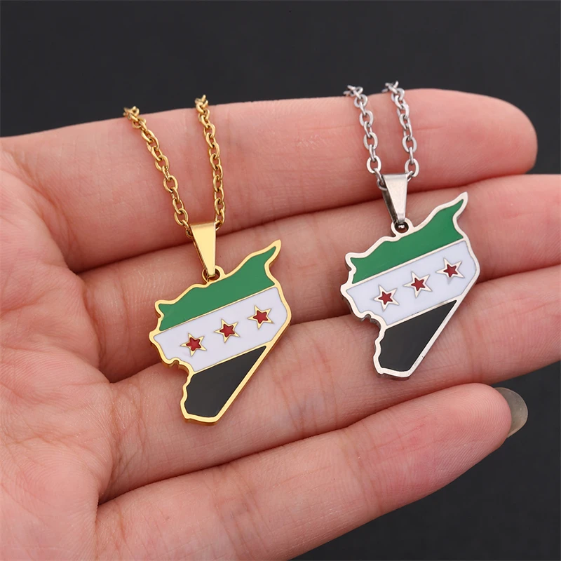Stainless Steel Syria Map Flag Pendant Keychain for Women Men Gold Color/Silver Color Charm Fashion Syrians Map Chain Jewelry