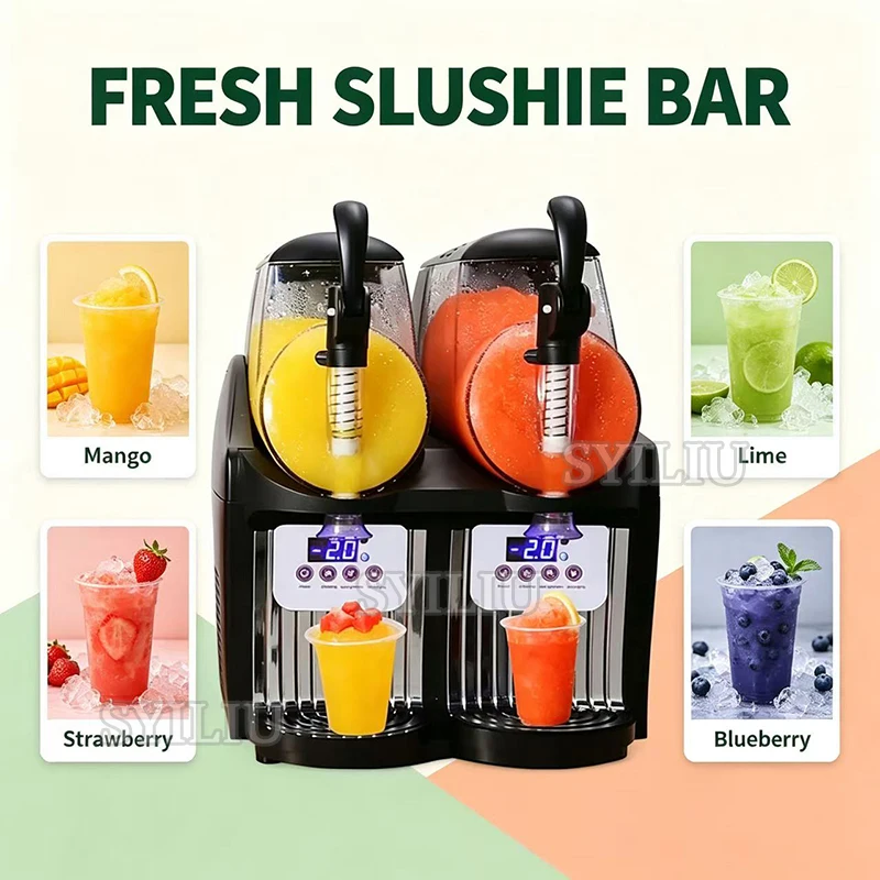 Commercial Slushy Machine 2L Two Tank Tank Electric Automatic Slush Maker Machine Frozen Drink Snow Melting Machine