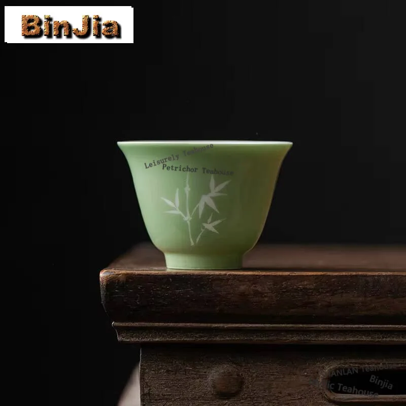 2pc/set Handmade Master Cup Household Hand-painted White Bamboo Teacup Antique Bowl Smelling Cup Teaware Ornament Gifts 50ml