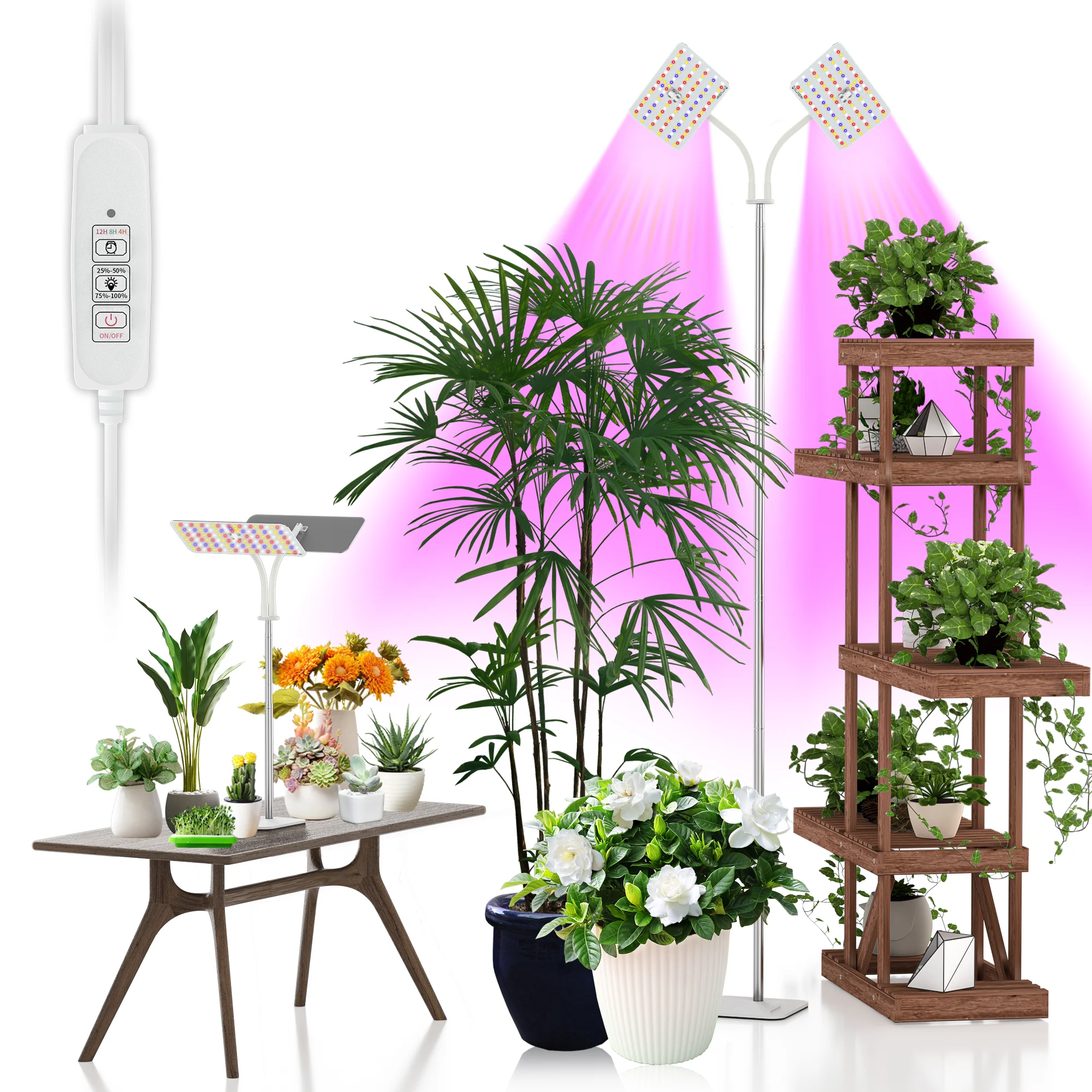 

Grow Lights with Stand, Double Head, Full Spectrum LED Grow Light for Indoor Plants, 240 Leds, 4 Dimmable Levels, Timer 4/8/12h, 12-60inches Height Adjustable, 36w, Ideal for Desk Small Plant