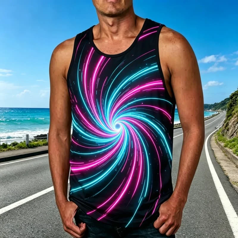 Men's Abstract Swirl Print Casual Tank Tops, with a casual and fashionable style, for beach vacations and outdoor activities