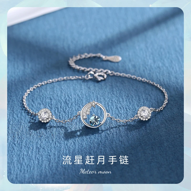 Meteor Chasing The Moon Crystal Bracelet For WomenS925Pure Silver High-End Diamond-Encrusted Bracelet A Gift For Your Girlfriend