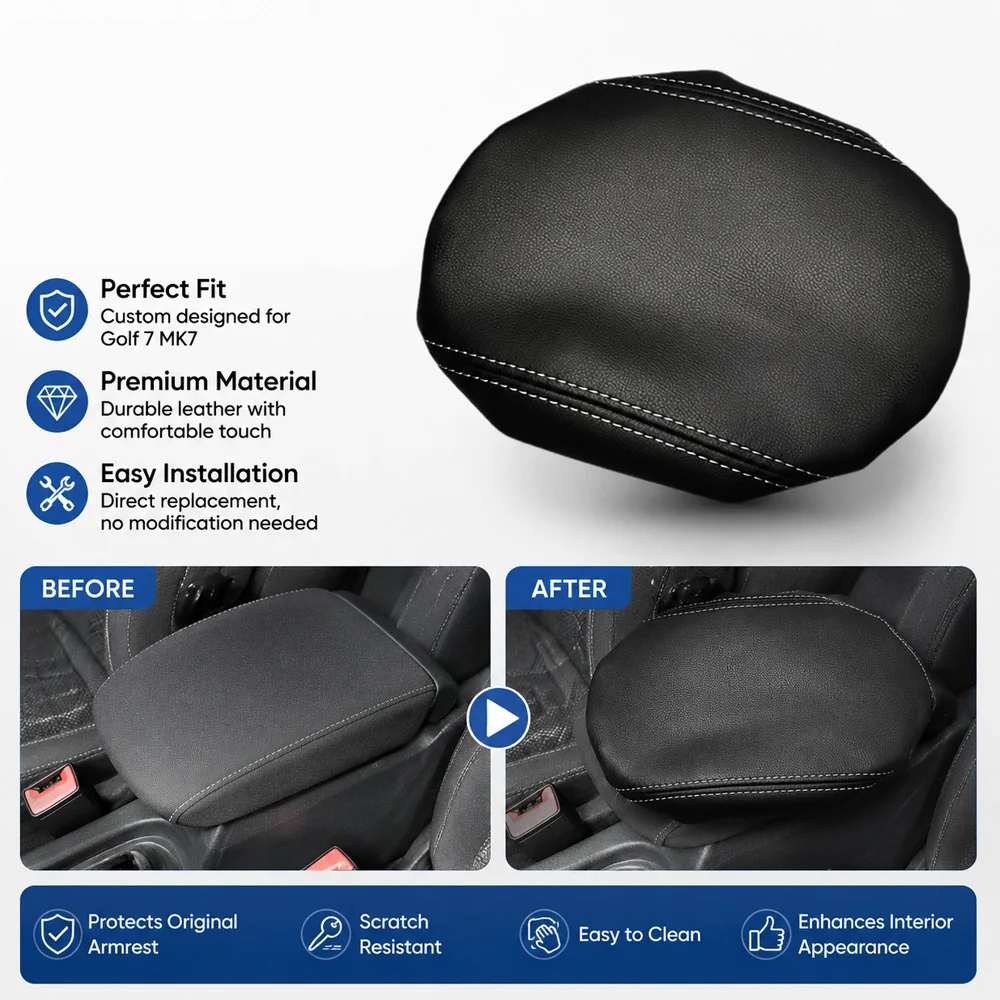 1Pc Leather Armrest Cushion For Volkswagen Golf 7 MK7 2012-2019 Center Console Armrest Box Protective Cover Replacement Decor