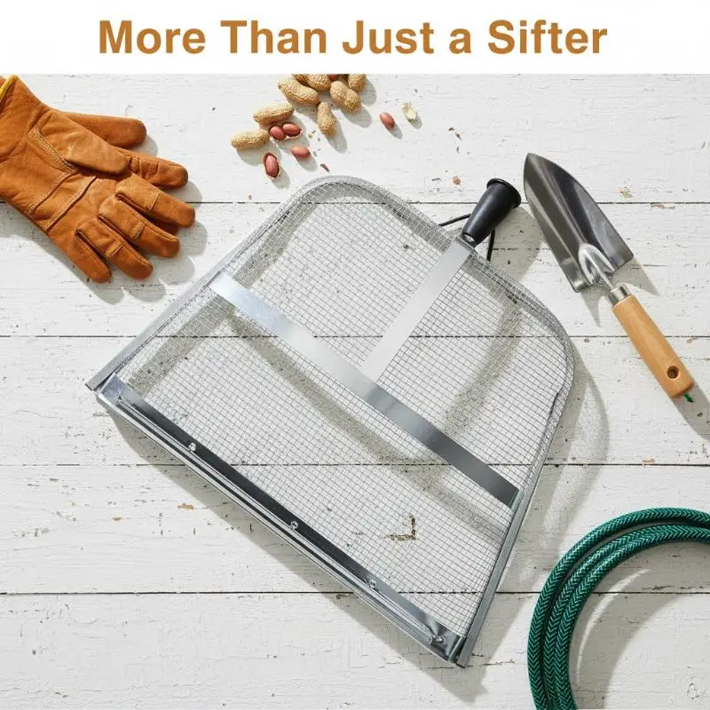 

1 шт. металлическая сетка для просеивания почвы с удобной ручкой, эффективно улавливает песок, камни, компост и древесную стружку, сельскохозяйственные и садовые инструменты