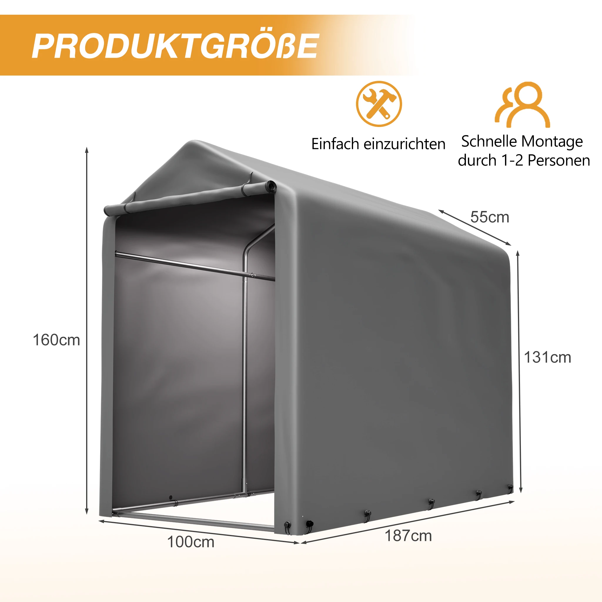 Fietsenstalling 187x100x160 cm zwart stalen frame, tent en PE-doek, tuinberging. Buitengereedschapenschuur