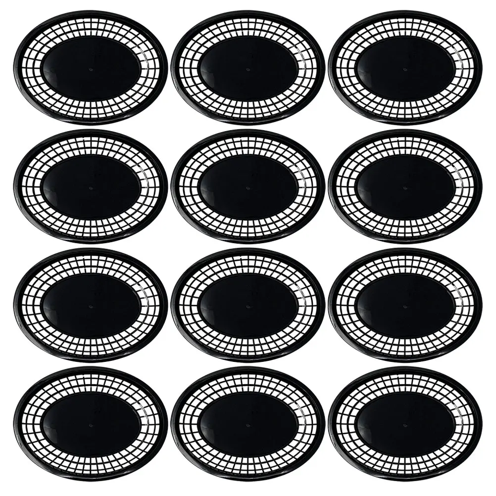 

12pcs Multi-Function Food Baskets Reusable Plastic Snack Baskets Household Fruit Fry Storage Bowls Oval Bright Kitchen