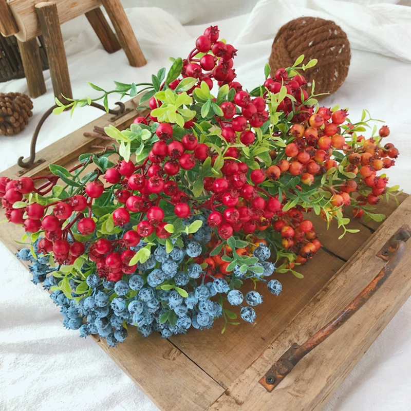 Christmas Red Berry Foam Blueberry Arrangements Materials Fake Fruit Artificial Flower Wedding Party Table Vase Home Decor Props