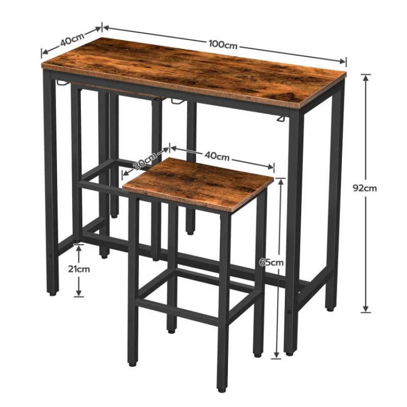 custom.3-Piece Industrial Bar Table Set with Stools Counter Height Wood Panel Design Commercial Use