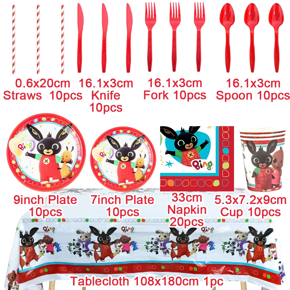 Black Bunny Wearing Biing Red Suspenders Birthday Party Decoration Supplies Disposable Cutlery Balloon Background Baby Shower