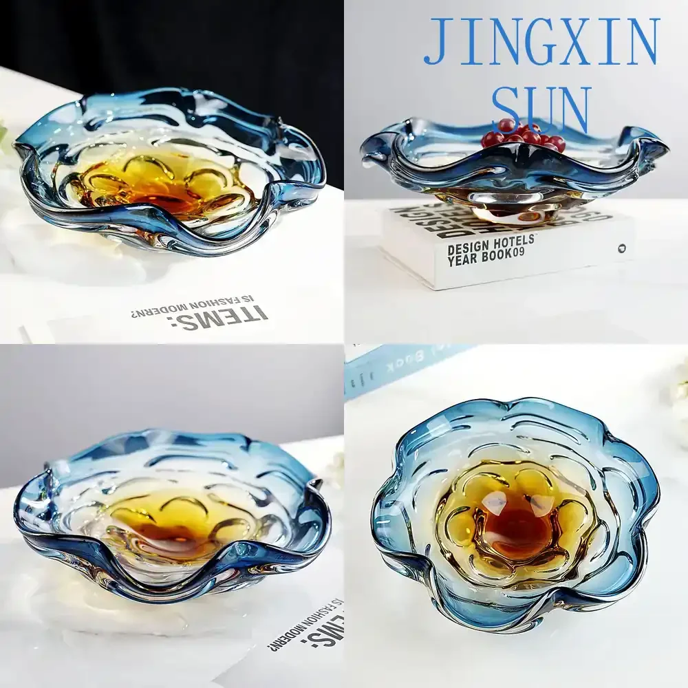 Light Luxury Gradual Color Change Creative Petal Fruit Plate for Living Room Model Room Decor Glazed Ornament Candy Dried