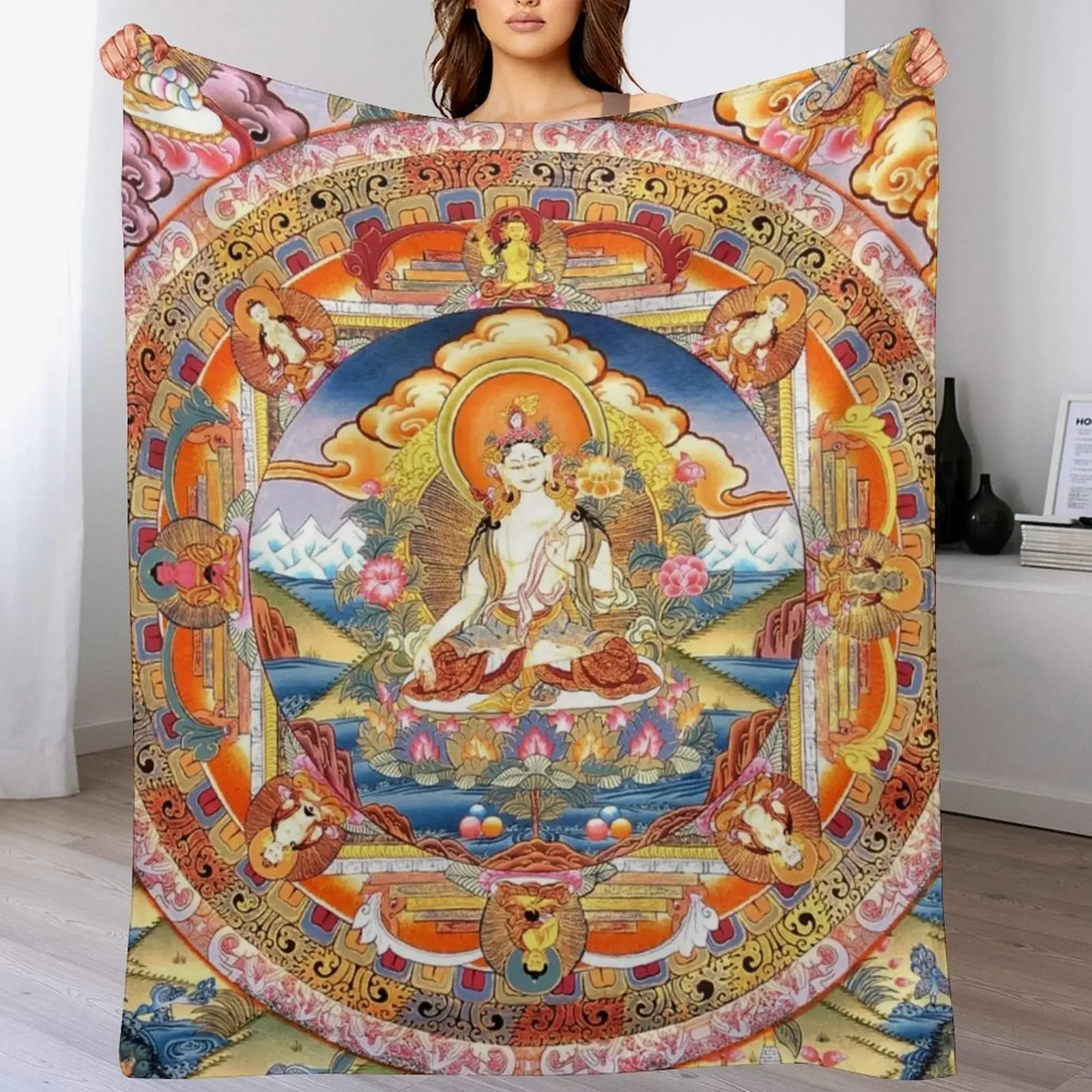 

White Tara Buddhist Mandala 60 Throw Blanket Thin Warm Sofa Quilt cosplay anime Blankets