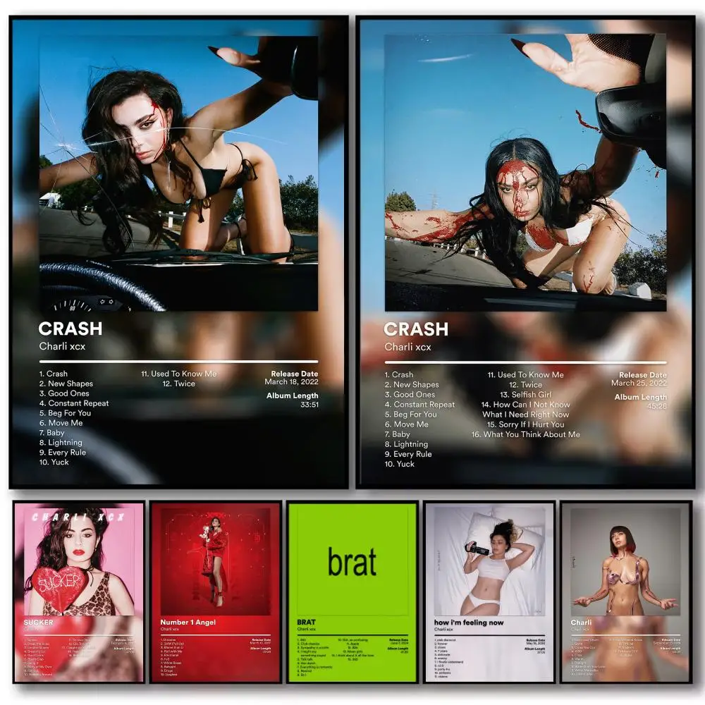 Singer Music Album C-Charli XCX Poster Decorative Stickers Wall Art Mural Photo Design for Home Living Room Hallway Decor Gift