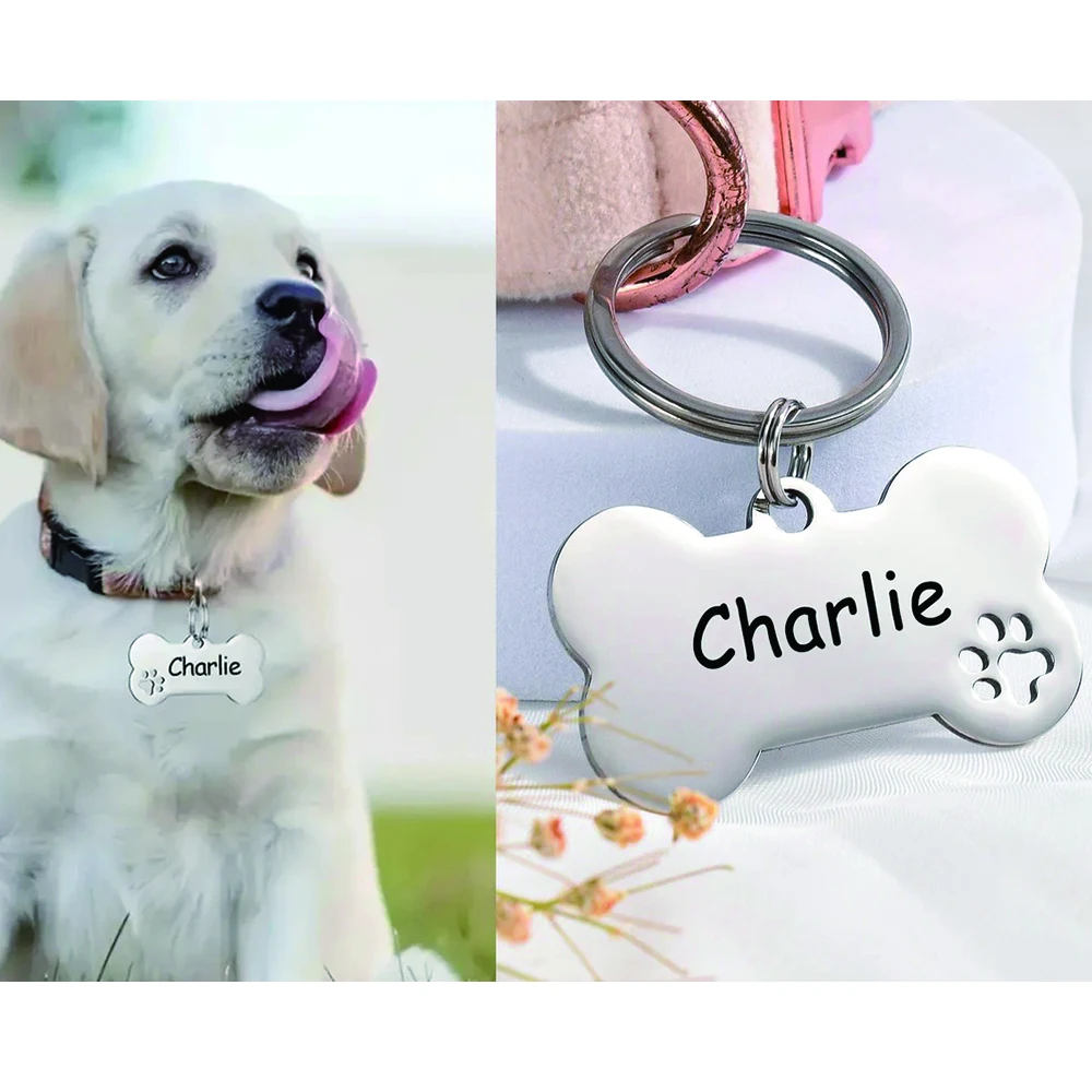 

Personalized Dog ID Tag Keychain for Pets Engraved Pet Name Anti-lost Tag Stainless steel Pendant for Cat Puppy Dog Collar Tag