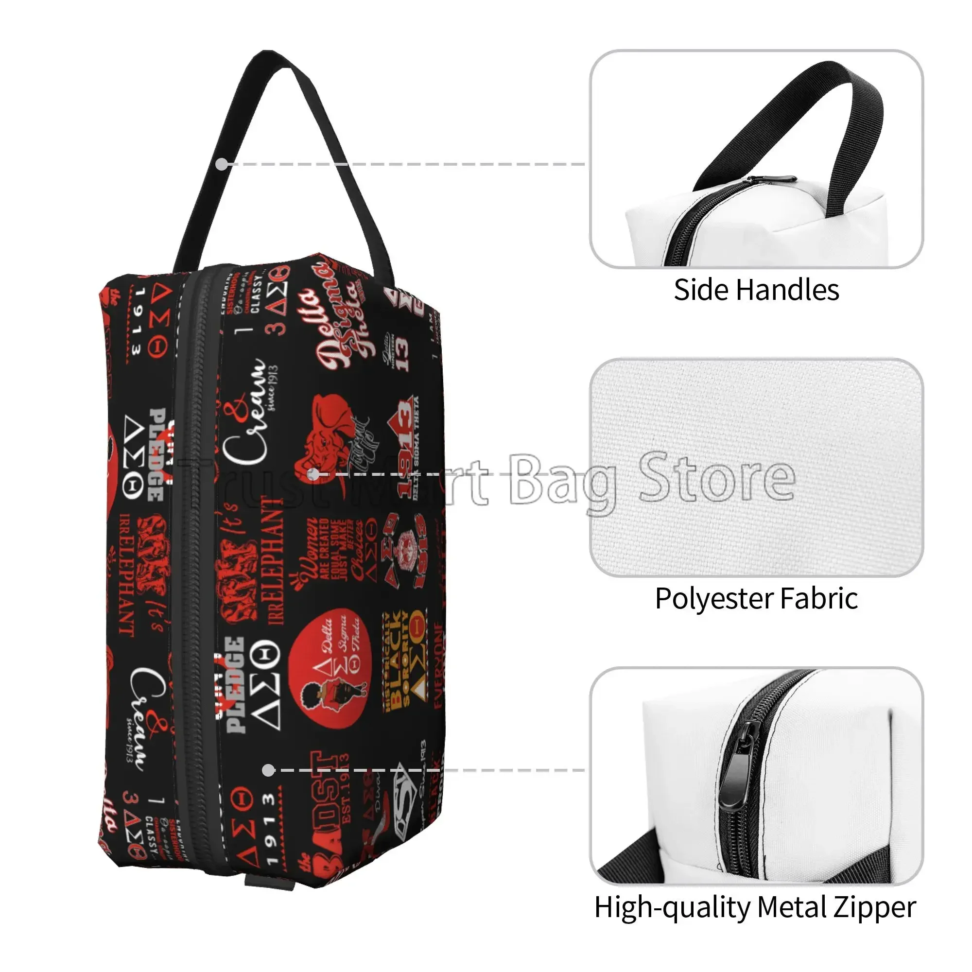 Delta Sigma Theta Sorority Cosmetic Bag Travel Toiletry Bags Portable Waterproof Makeup Pouch Large capacity storage bag