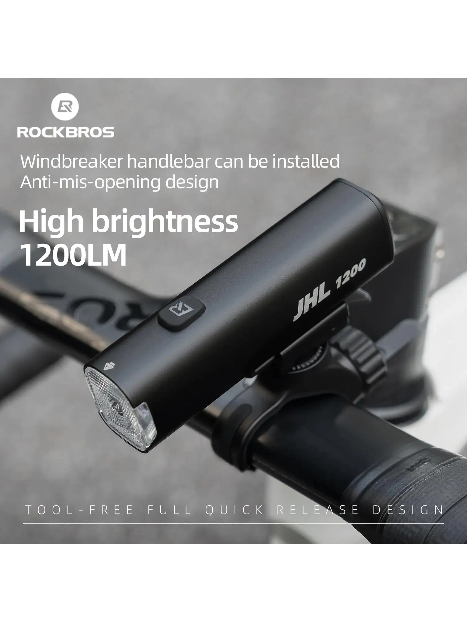 AliExpress ROCKBROS Bicycle Light 1200LM 5000mAh Type-C Rechargeable Headlight Anti-glare Design IPX6 Flashlight Quick Release Bike Light