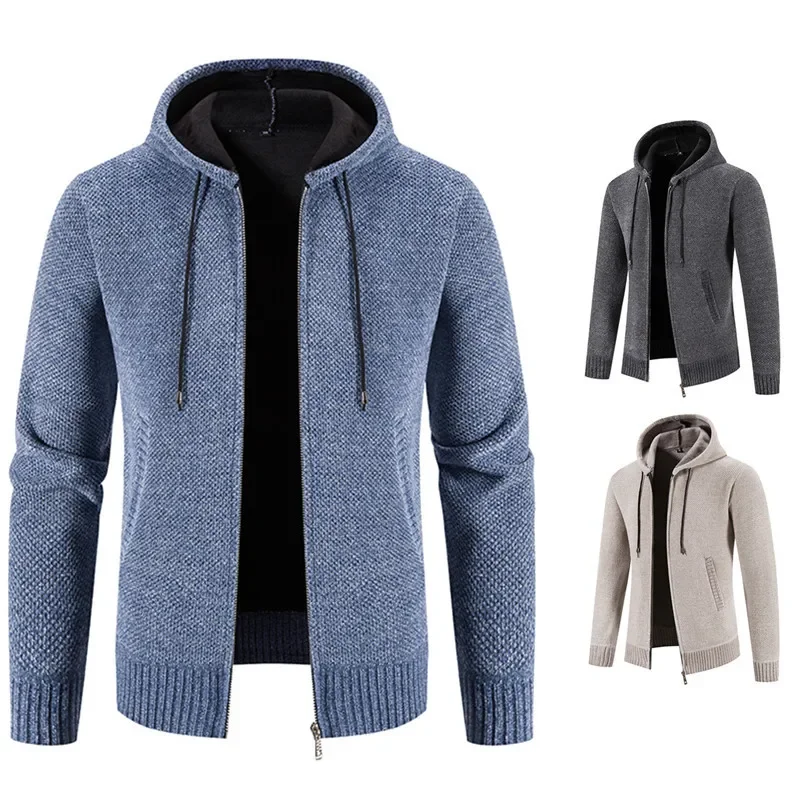 

Fashionable Knitted Hat Jacket Men's Slim Fit Open Cardigan Winter Outerwear Casual Style Male Model Clothing Knitwear