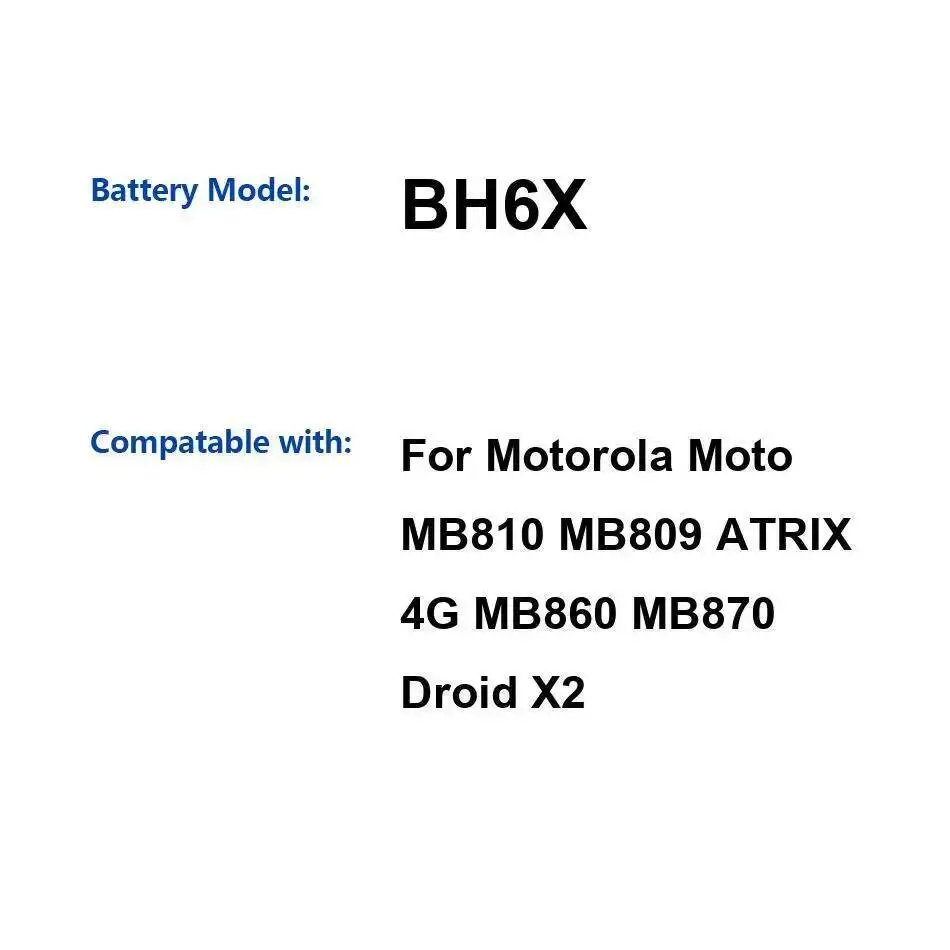 

Премиальная замена аккумулятора мобильного телефона с быстрой зарядкой 1880 мАч для Motorola Moto MB810 MB809 Atrix 4G MB860 MB870 Droid X2 BH6X