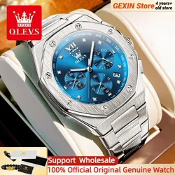 OLEVS Luxury Brand Men Watch Chronograph Waterproof Luminous Fashion Cool Quartz Watch for Men Stainless Steel Hand Clock 2024