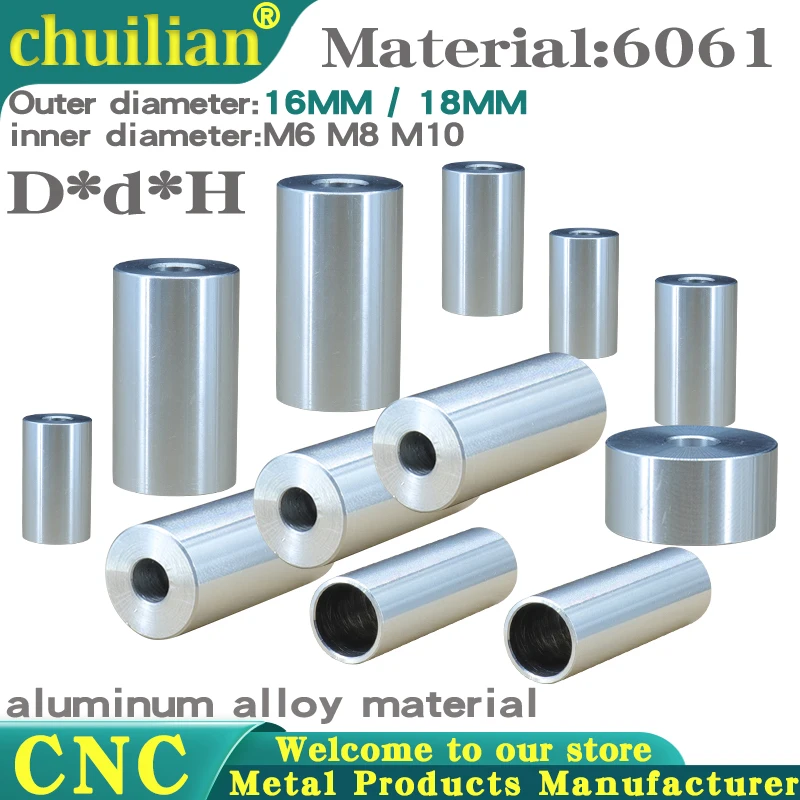Diameter 16/18mm M6 M8 M10 Aluminum Bushing Washer Gasket Round Hollow No Thread Standoff Spacer Thickness 2/3/4/5/6/8/10/50mm