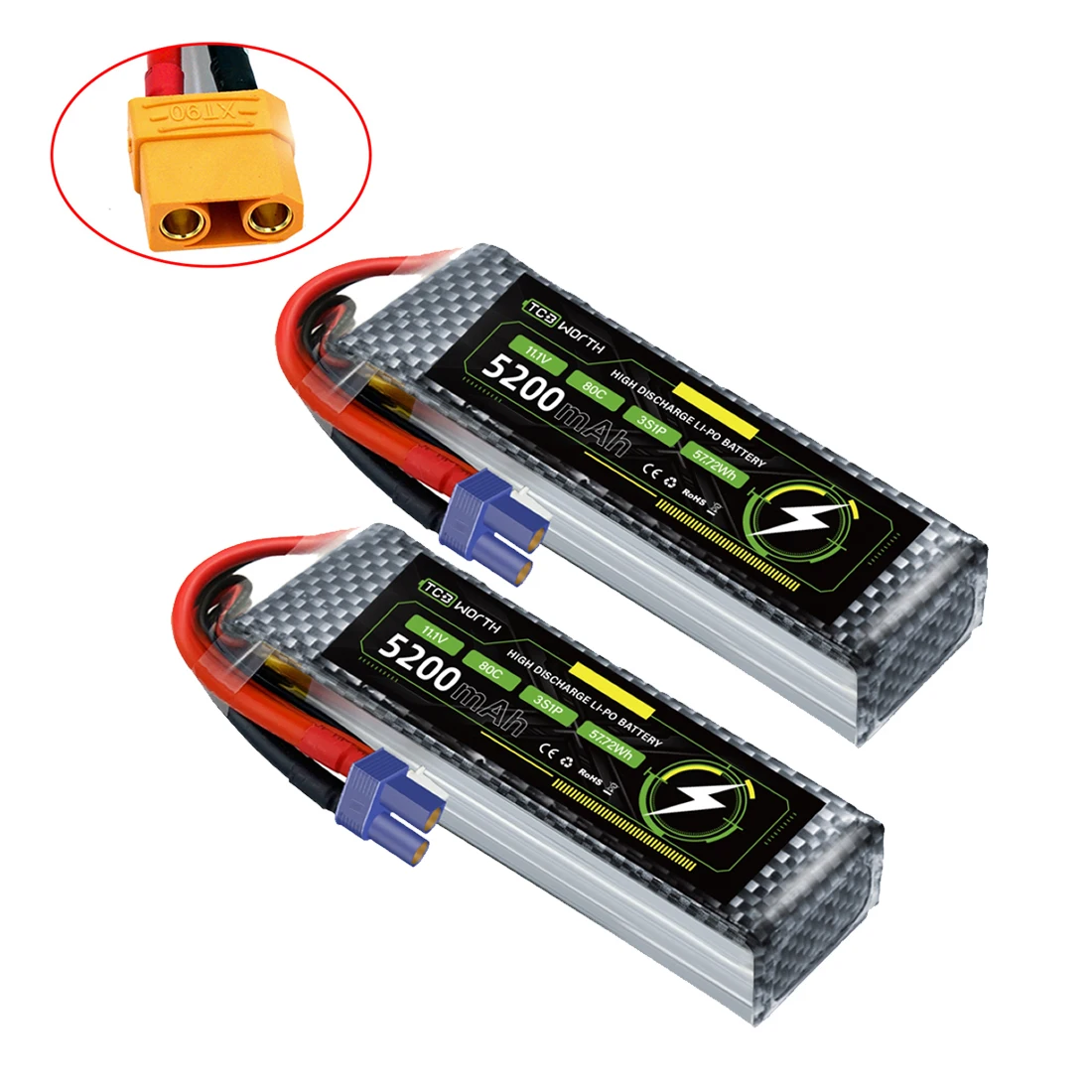 

3S Lipo Battery 80C 5200mAh 11.1 Battery EC5 Connector for RC Airplane Helicopter F450 Quadcopter Car Truck Boat RC Hobby 1Pack