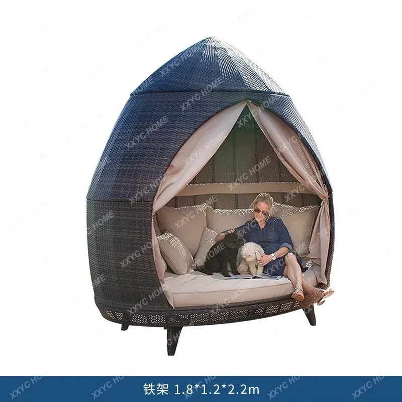 Outdoor daybed for courtyard and balcony, wicker round bed for villa, vacation, leisure, pool, lazy sofa bed, bird's nest reclin